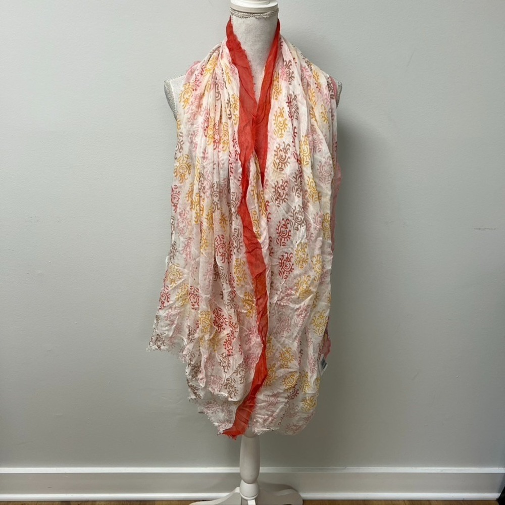 Mangrove Vasari Scarf Wrap Shawl Orange White Multi One Size Lightweight Artsy - Picture 3 of 12